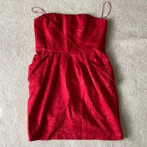 Max and Cleo red strapless lace dress